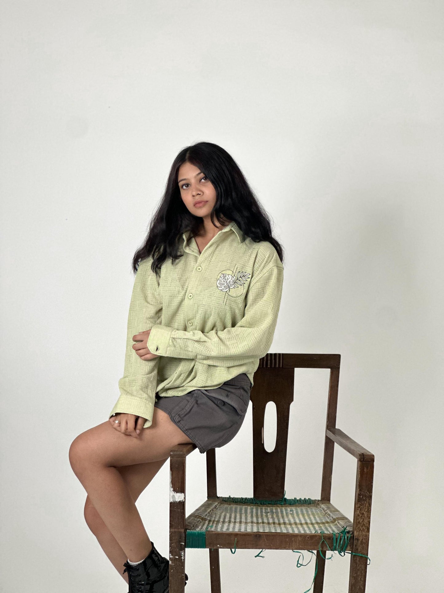FULL SLEEVE OVERSEIZED SHIRT  WITH EMBROIDERY