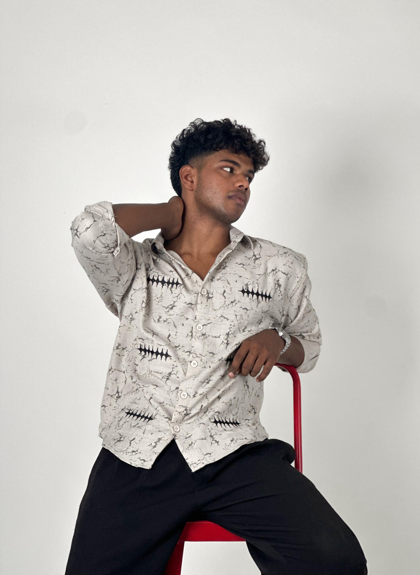 FULL SLEEVE OVERSEIZED SHIRT  WITH EMBROIDERY