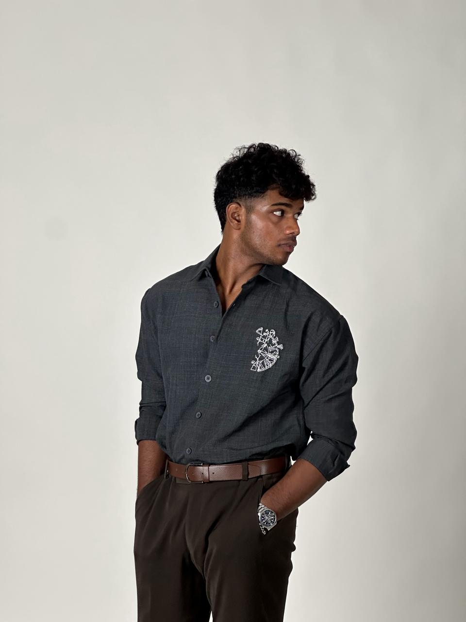 FULL SLEEVE OVERSEIZED SHIRT  WITH EMBROIDERY