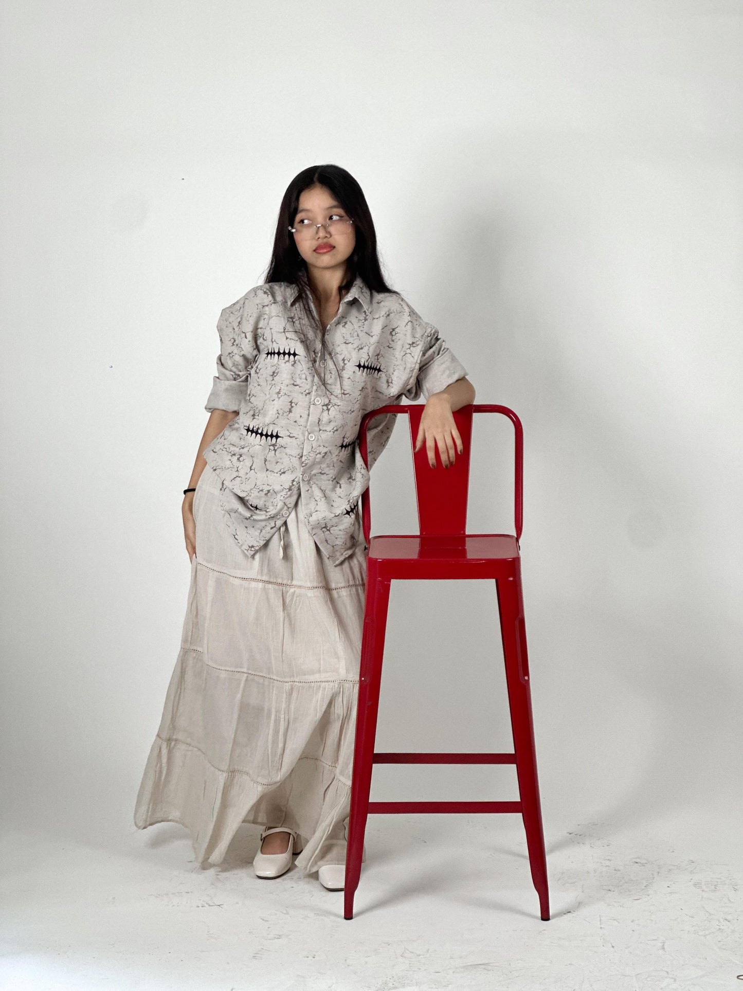 FULL SLEEVE OVERSEIZED SHIRT  WITH EMBROIDERY
