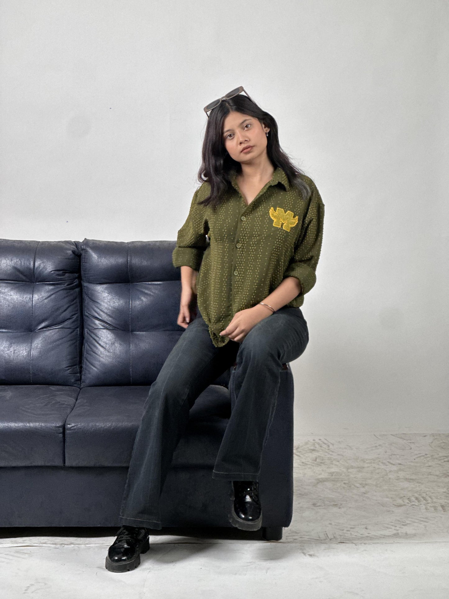 FULL SLEEVE OVERSEIZED SHIRT  WITH CHELLANI EMPROIDERY