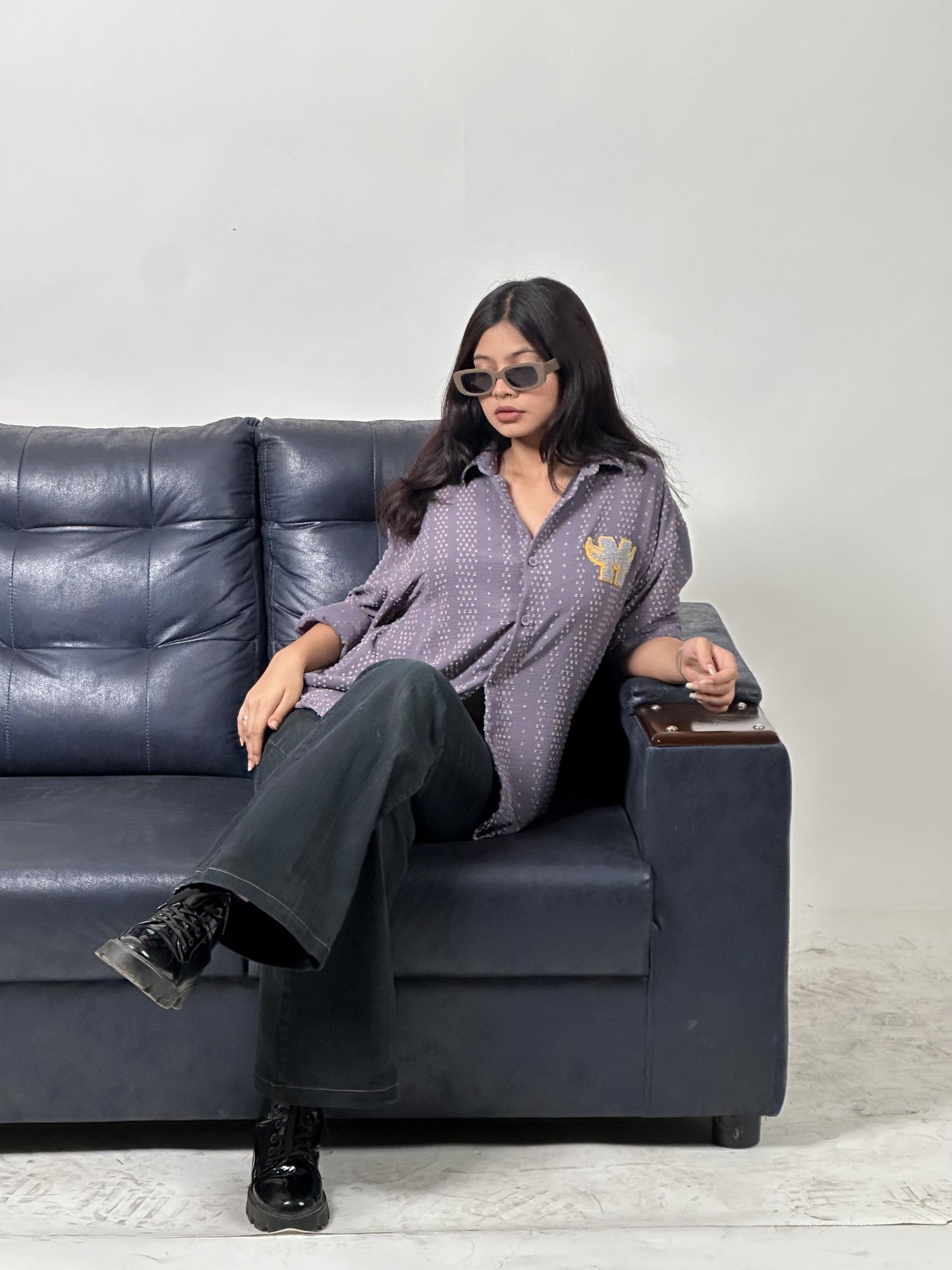 FULL SLEEVE OVERSEIZED SHIRT  WITH CHELLANI EMPROIDERY
