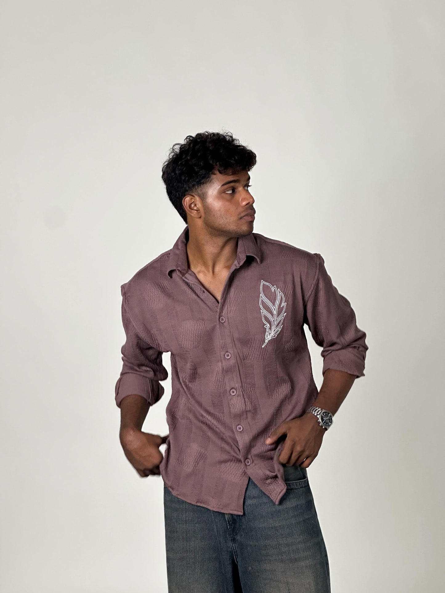 FULL SLEEVE OVERSEIZED SHIRT  WITH EMBROIDERY