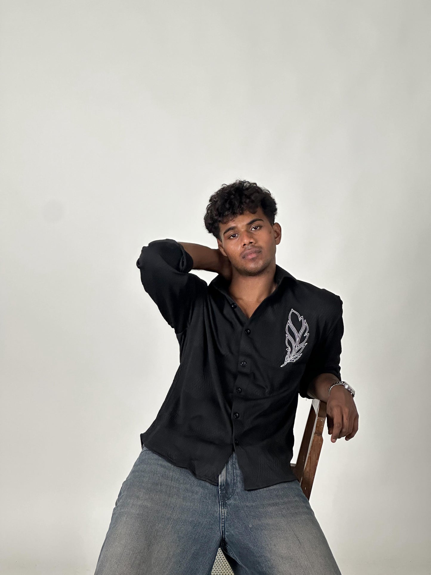 FULL SLEEVE OVERSEIZED SHIRT  WITH EMBROIDERY