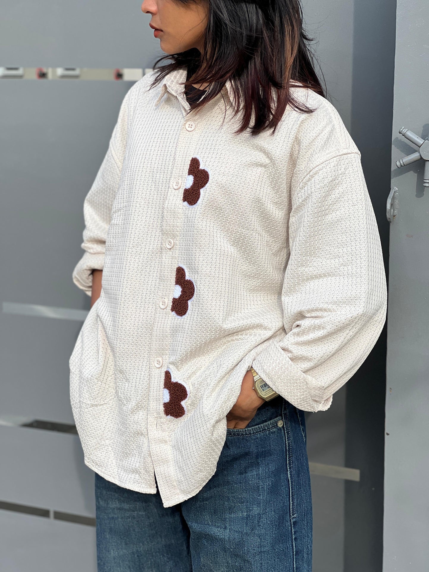 OVERSIZED FULL SLEEVE SHIRT WITH CHELANI WORK
