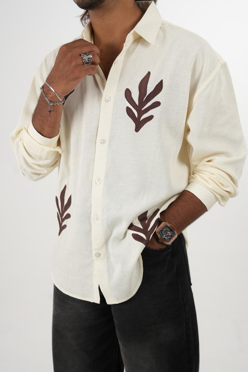 Off White Oversized Linen Shirt with embroidery