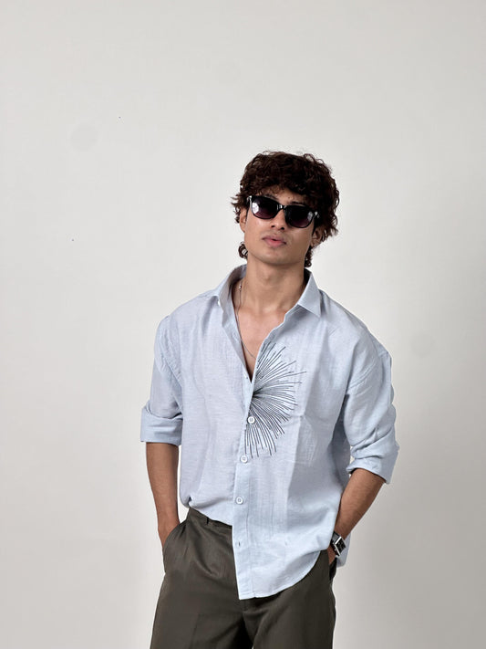 FULL SLEEVE OVERSEIZED SHIRT  WITH EMPROIDERY IMP LINEN