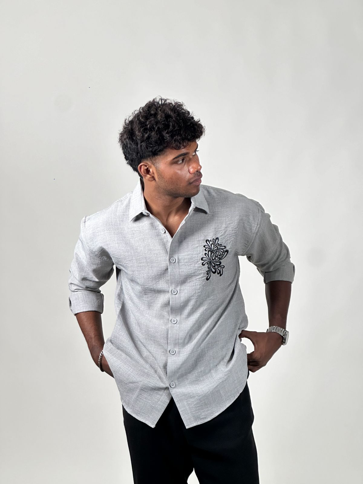 FULL SLEEVE OVERSEIZED SHIRT  WITH EMBROIDERY