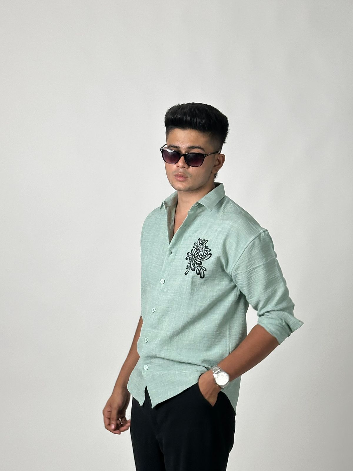 FULL SLEEVE OVERSEIZED SHIRT  WITH EMBROIDERY