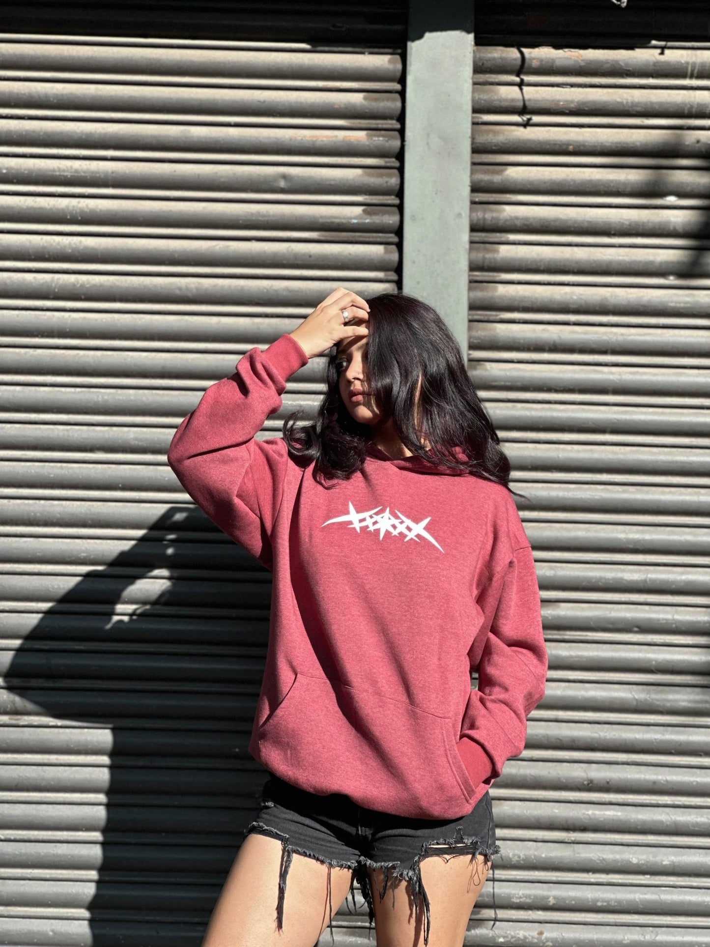 Down Shoulder Hoodies With Puff Print - My Store