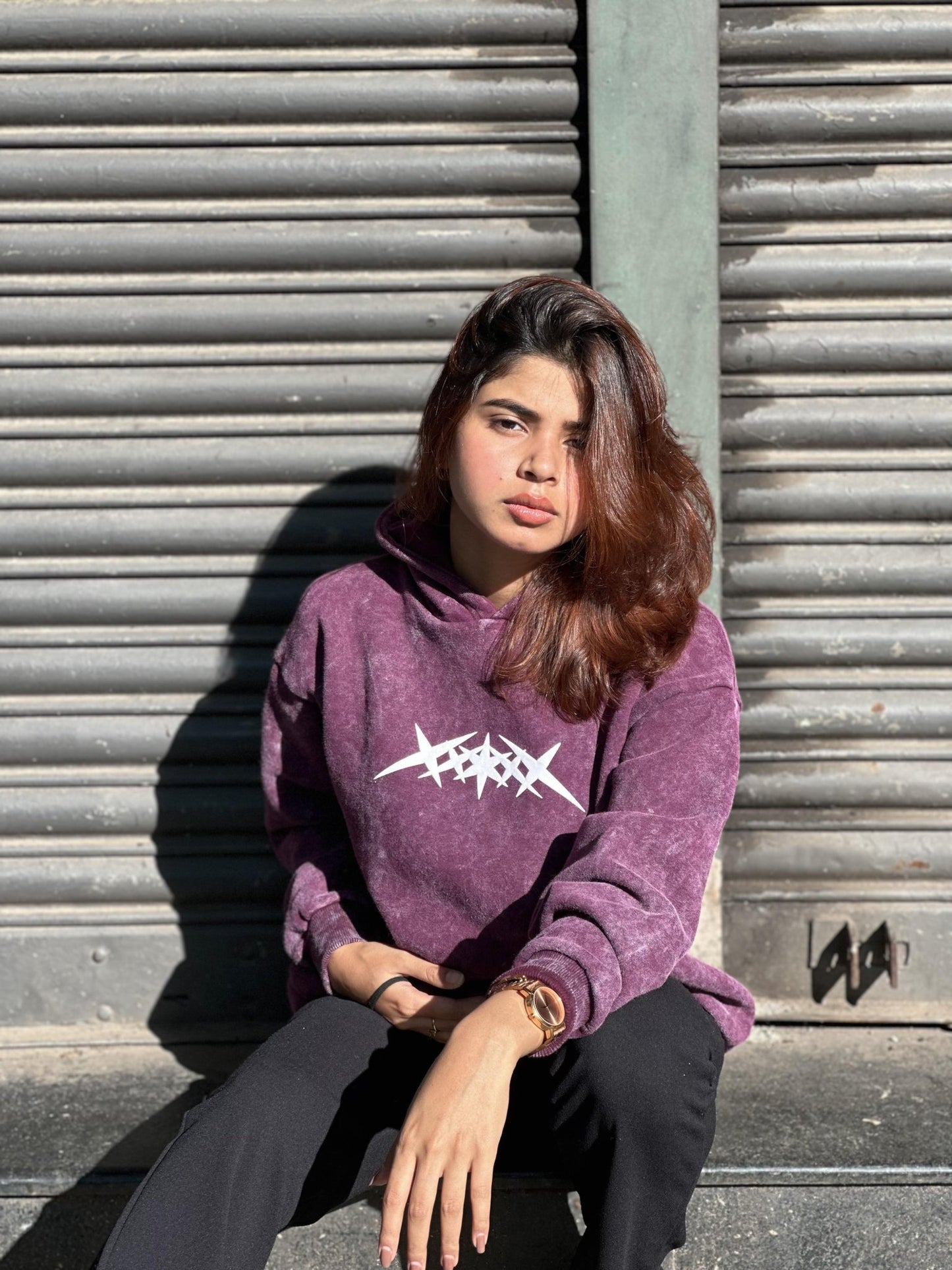Down Shoulder Hoodies With Puff Print - My Store
