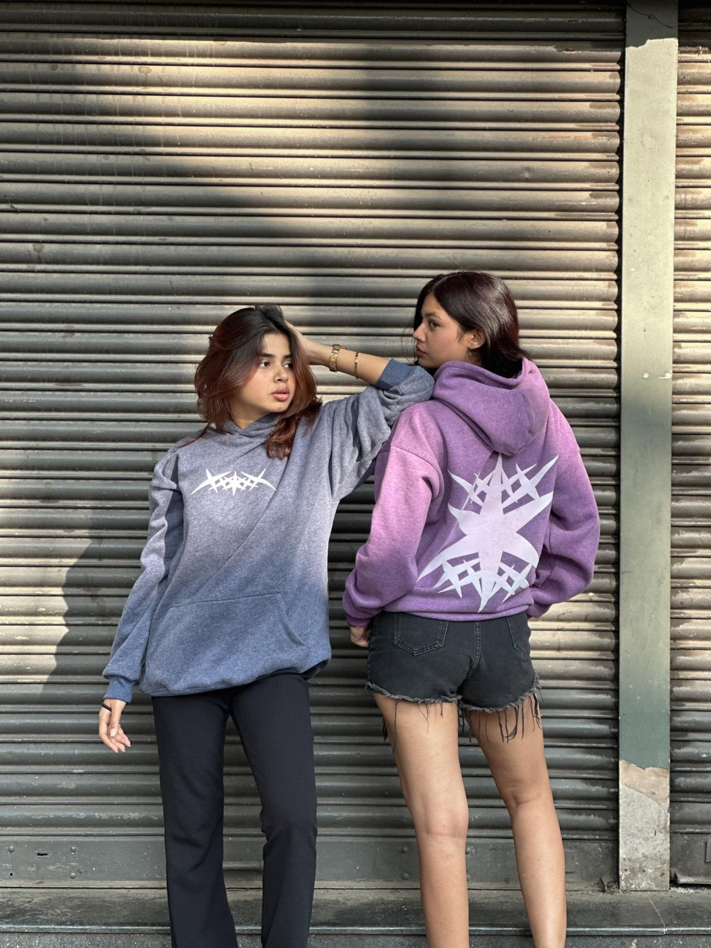 Down Shoulder Hoodies With Puff Print - My Store