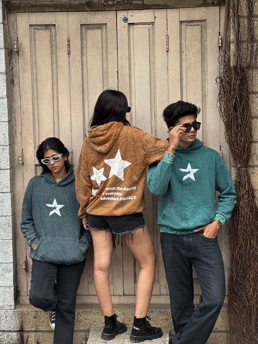 Down Shoulder Marble Washed Hoodies With Puff Print - My Store