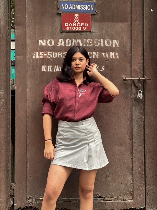 Down Shoulder Shirt With Emproidery Fabric Imported Linen - My Store
