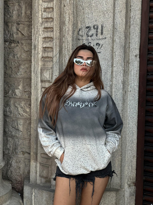 Down Shoulder Tie&Dye Hoodies With Puff Print - My Store