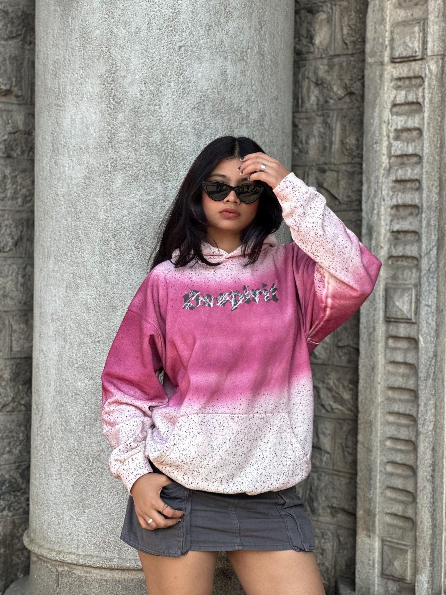 Down Shoulder Tie&Dye Hoodies With Puff Print - My Store