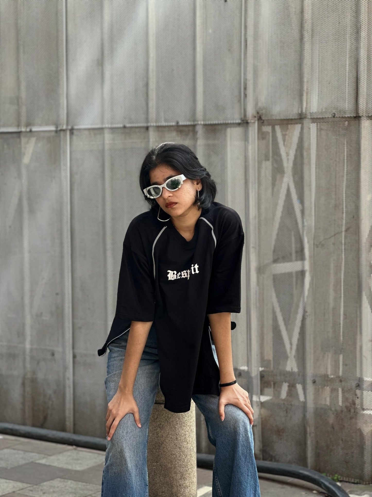 Five Sleeve T Shirt with Zipper & Puff Print - My Store