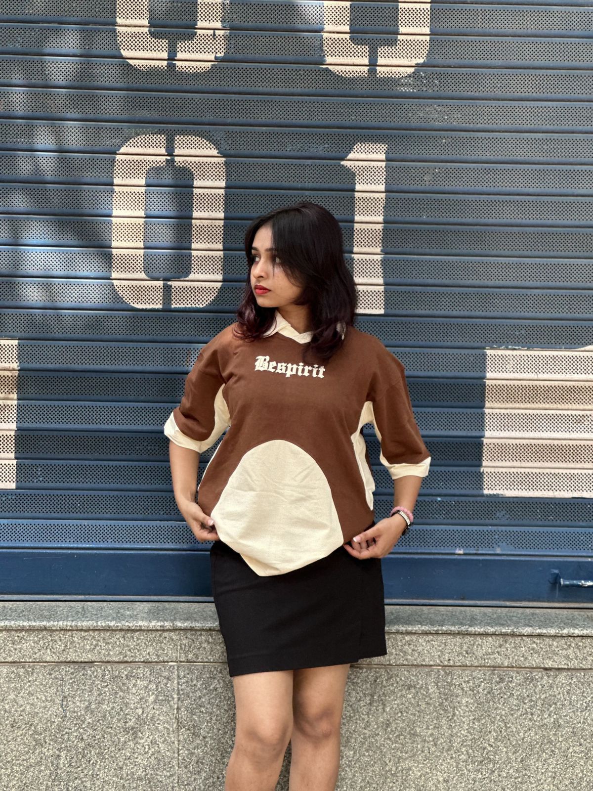Fivesleeve oversized t-shirt with collar neck - My Store