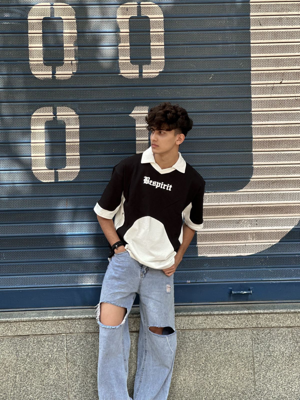 Fivesleeve oversized t-shirt with collar neck - My Store