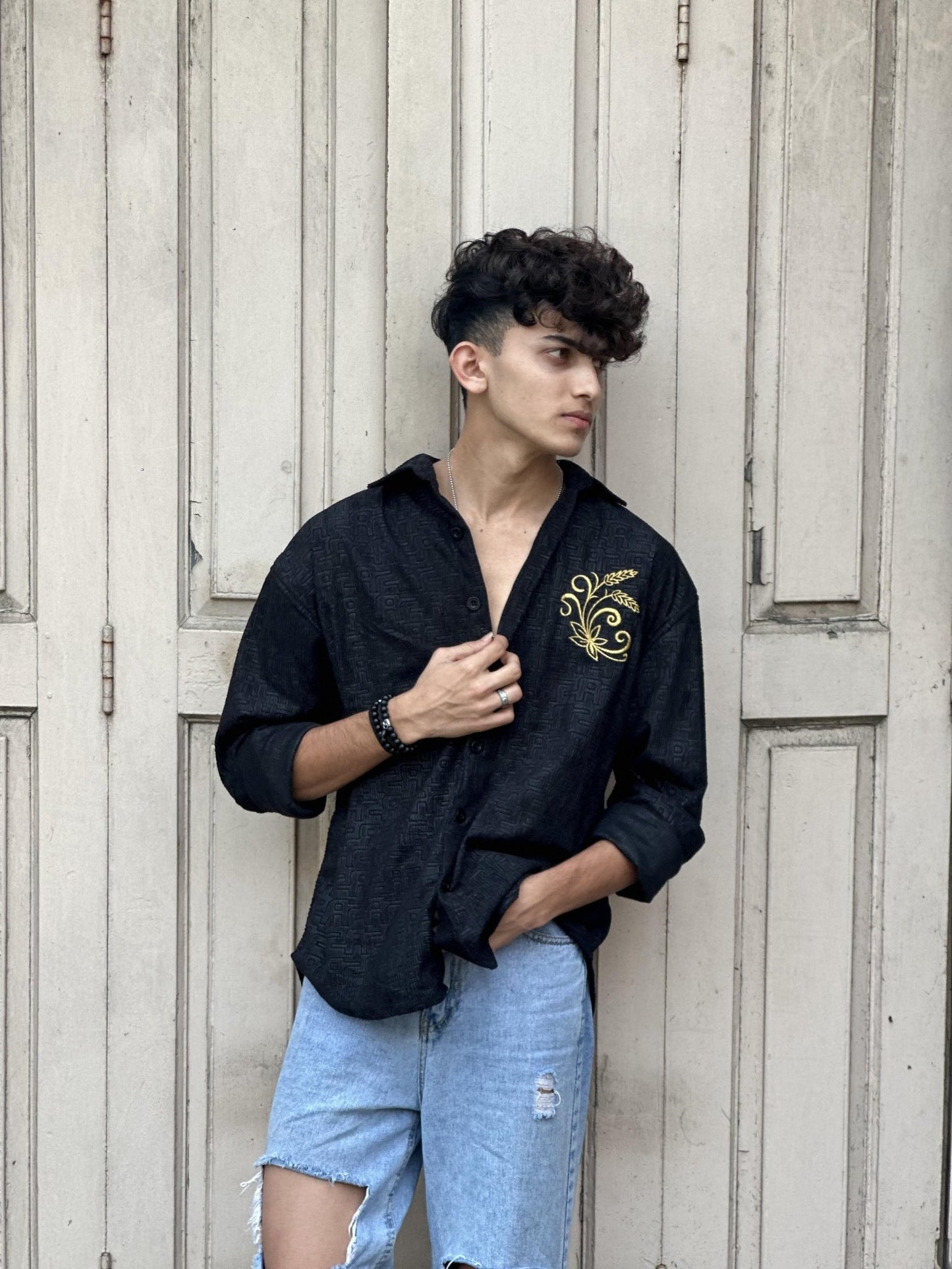 FULL SLEEVE OVERSEIZED SHIRT WITH EMPROIDERY - My Store