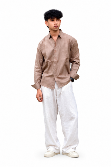 FULL SLEEVE LIGHT BROWN OVERSIZED SHIRT