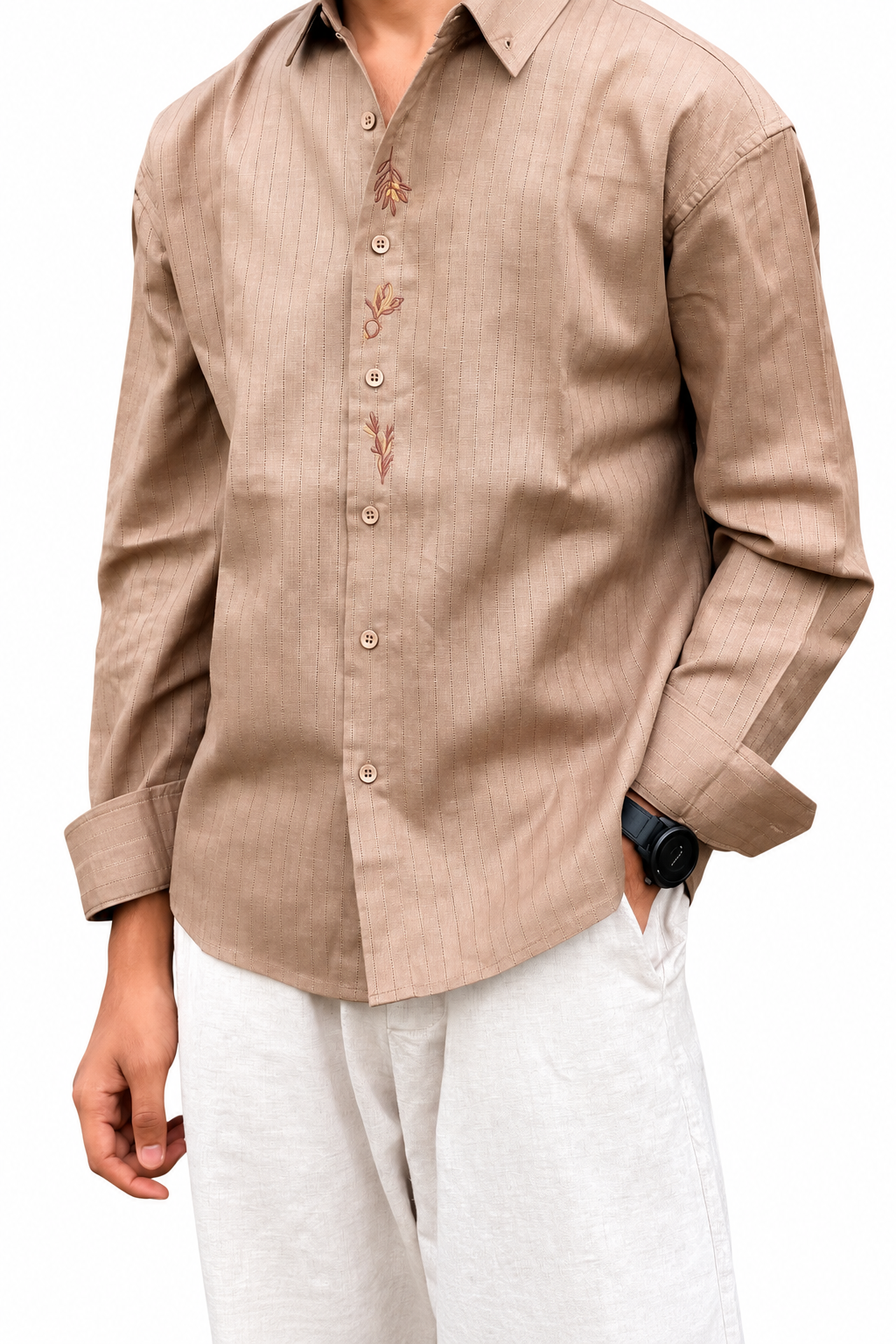FULL SLEEVE LIGHT BROWN OVERSIZED SHIRT
