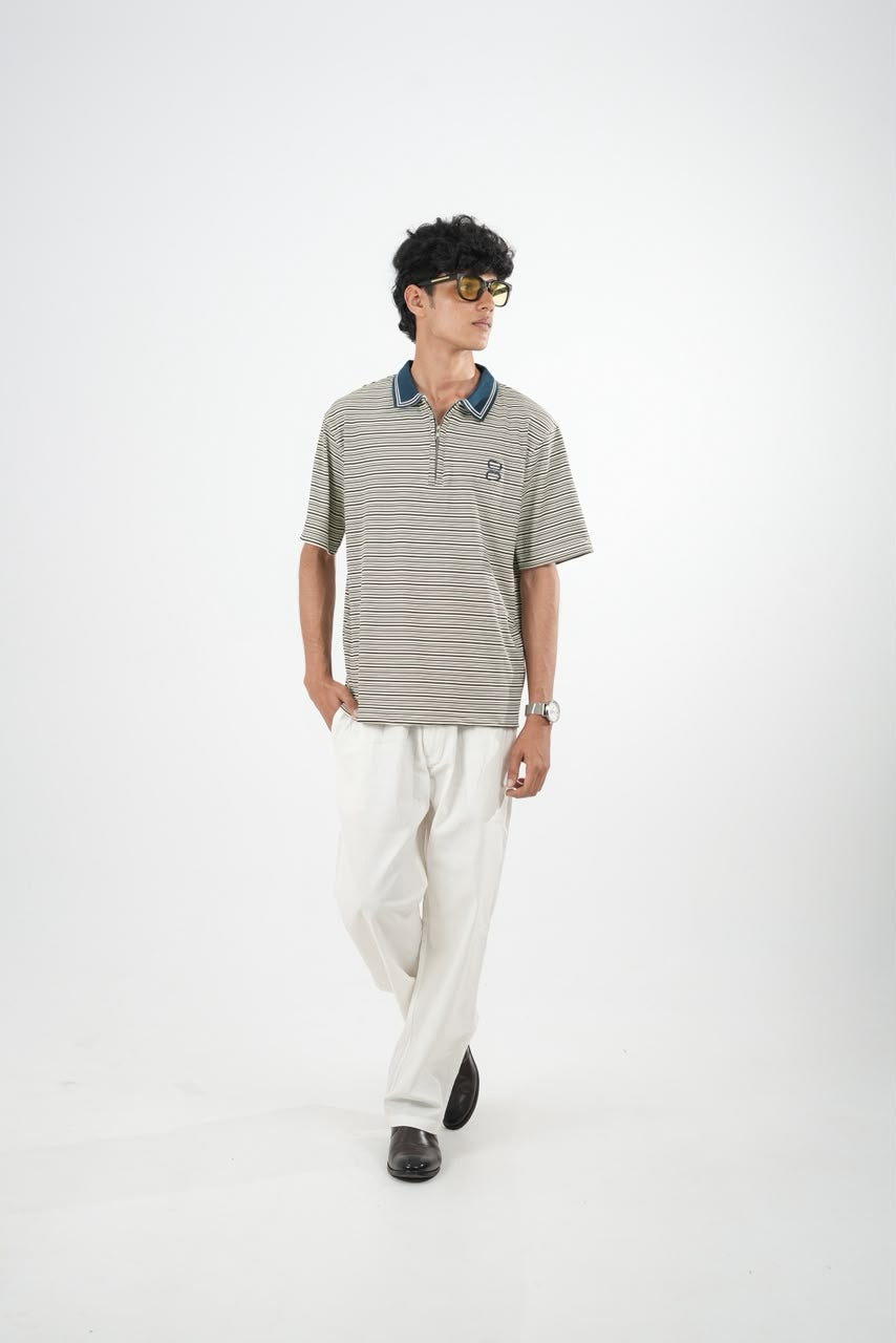 IMP DARK BLUE COLLAR STRIPES OVERSIZED T-SHIRT