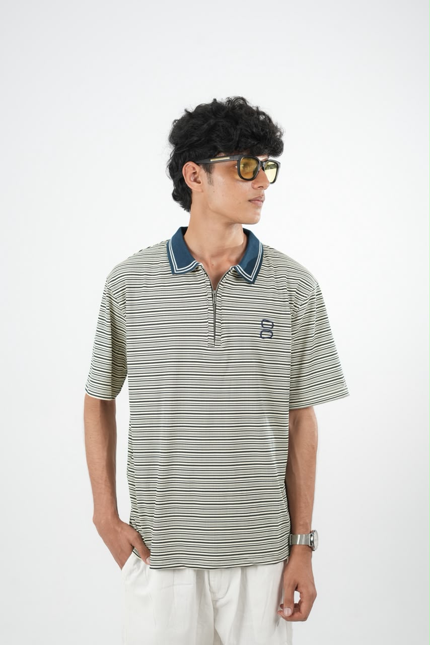 IMP DARK BLUE COLLAR STRIPES OVERSIZED T-SHIRT