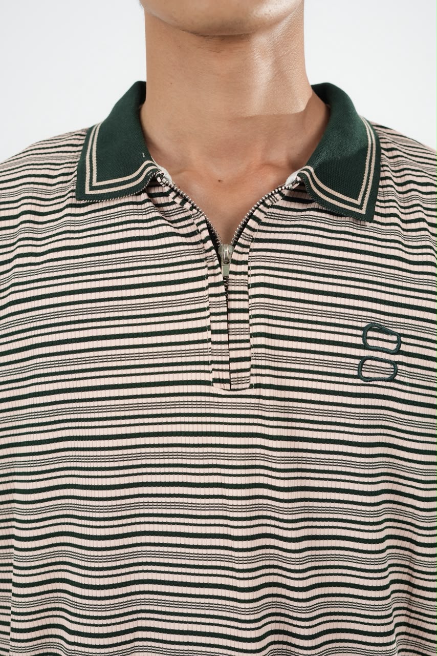 IMP DARK GREEN COLLAR STRIPES OVERSIZED T-SHIRT