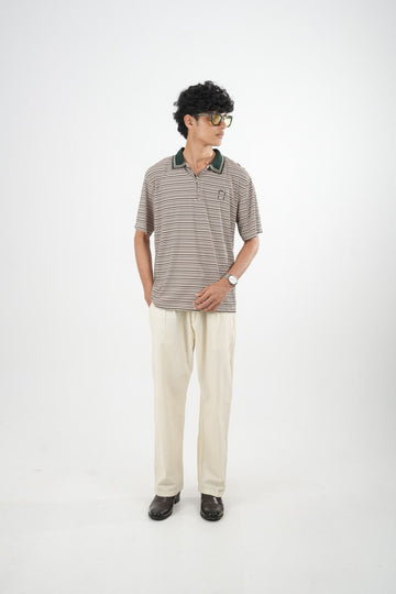 IMP DARK GREEN COLLAR STRIPES OVERSIZED T-SHIRT