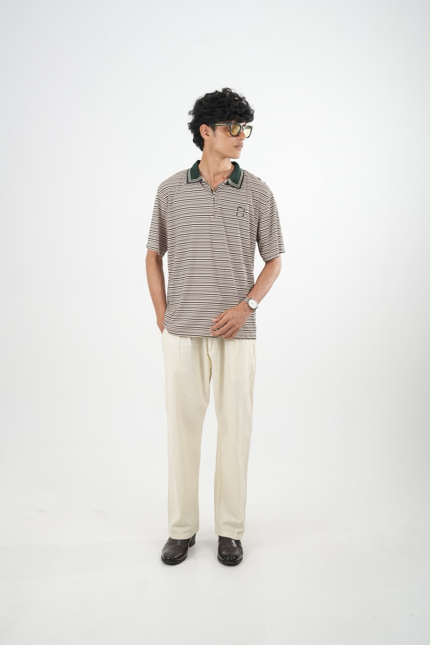 IMP DARK GREEN COLLAR STRIPES OVERSIZED T-SHIRT
