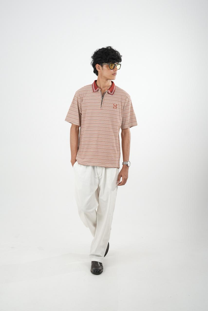 IMP SAFFRON COLLAR STRIPES OVERSIZED T-SHIRT