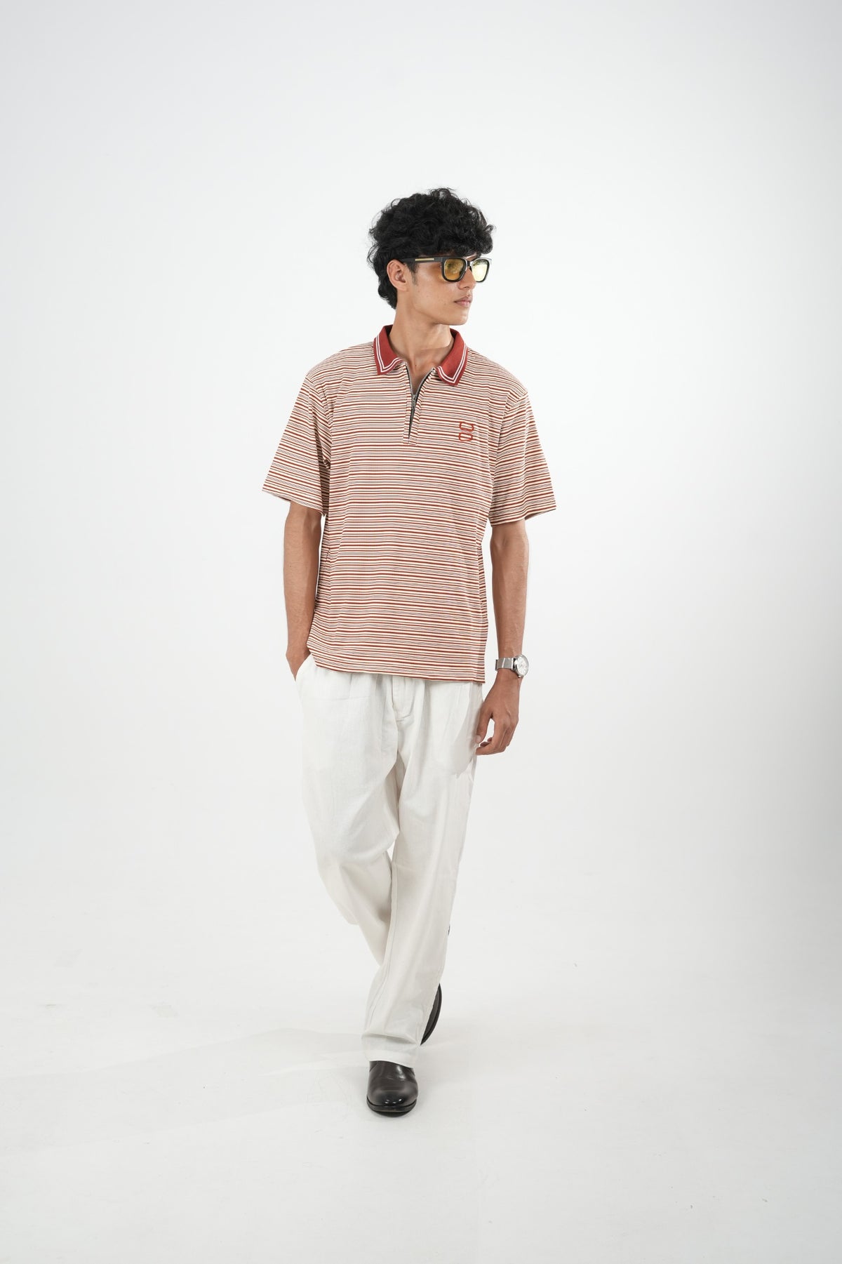 IMP SAFFRON COLLAR STRIPES OVERSIZED T-SHIRT