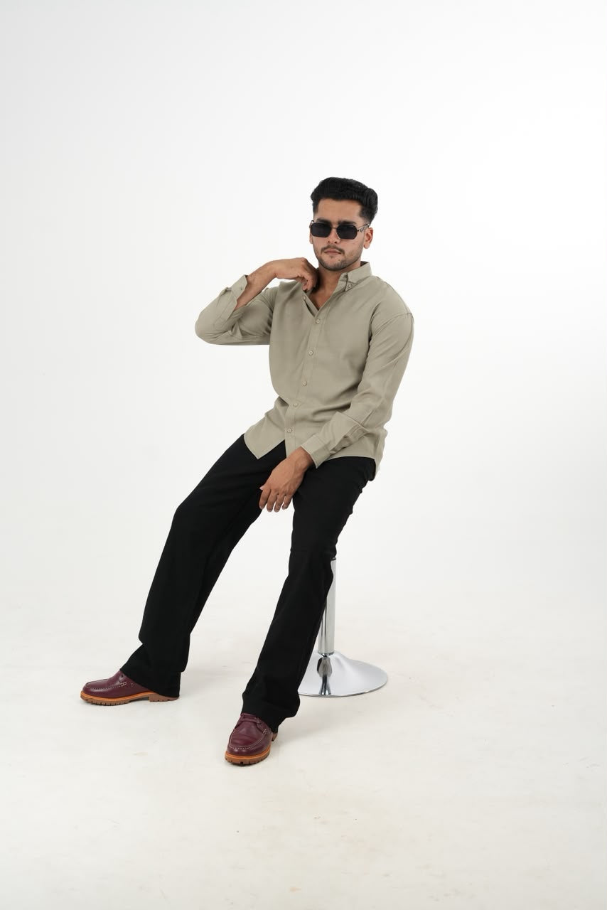 LINEN SLUB SAGE GREEN DROP SHOULDER SHIRT
