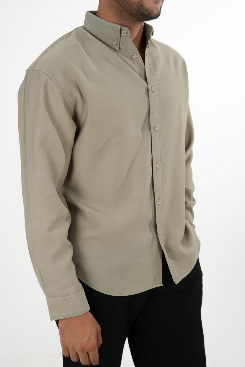 LINEN SLUB SAGE GREEN DROP SHOULDER SHIRT