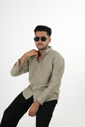 LINEN SLUB SAGE GREEN DROP SHOULDER SHIRT