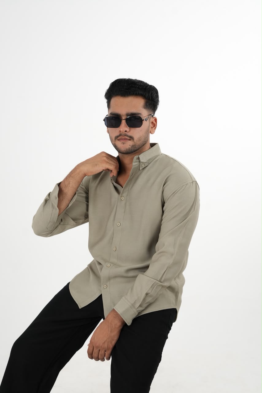 LINEN SLUB SAGE GREEN DROP SHOULDER SHIRT