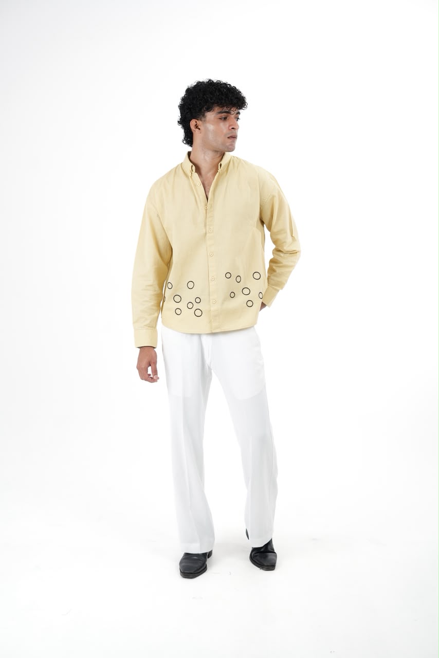 LINEN CREAM EMBROIDERY SHIRT