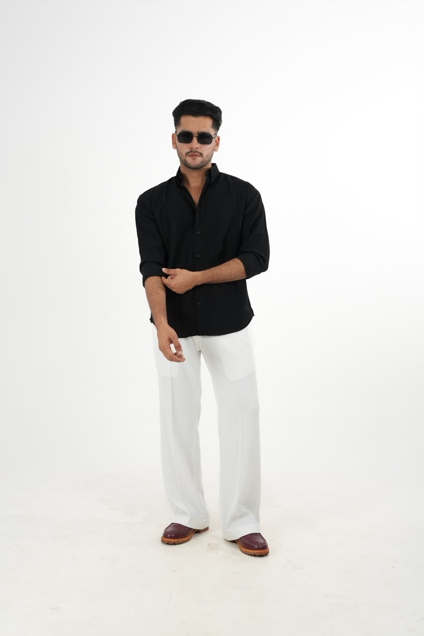 LINEN SLUB BLACK DROP SHOULDER SHIRT