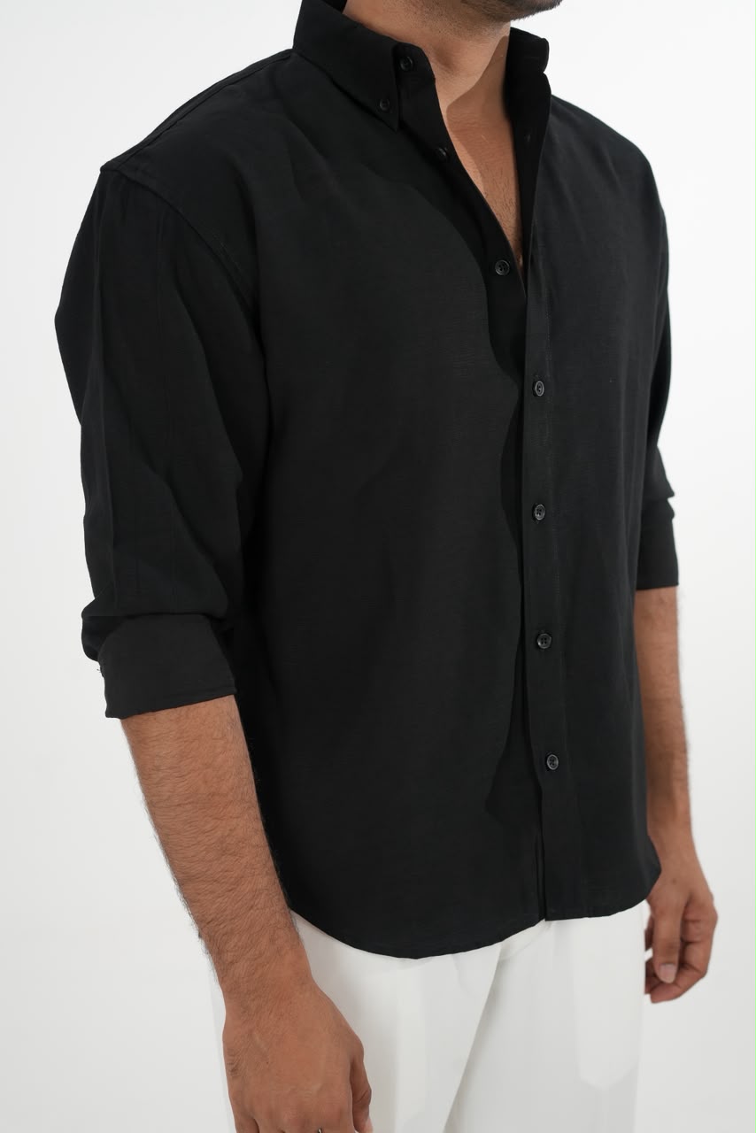LINEN SLUB BLACK DROP SHOULDER SHIRT