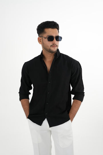 LINEN SLUB BLACK DROP SHOULDER SHIRT