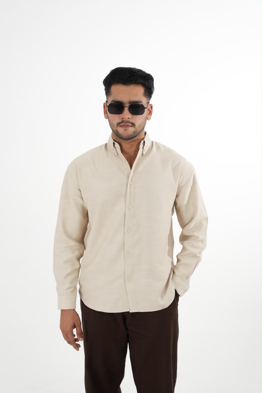 LINEN SLUB CREAM DROP SHOULDER SHIRT