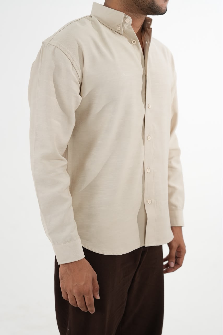 LINEN SLUB CREAM DROP SHOULDER SHIRT