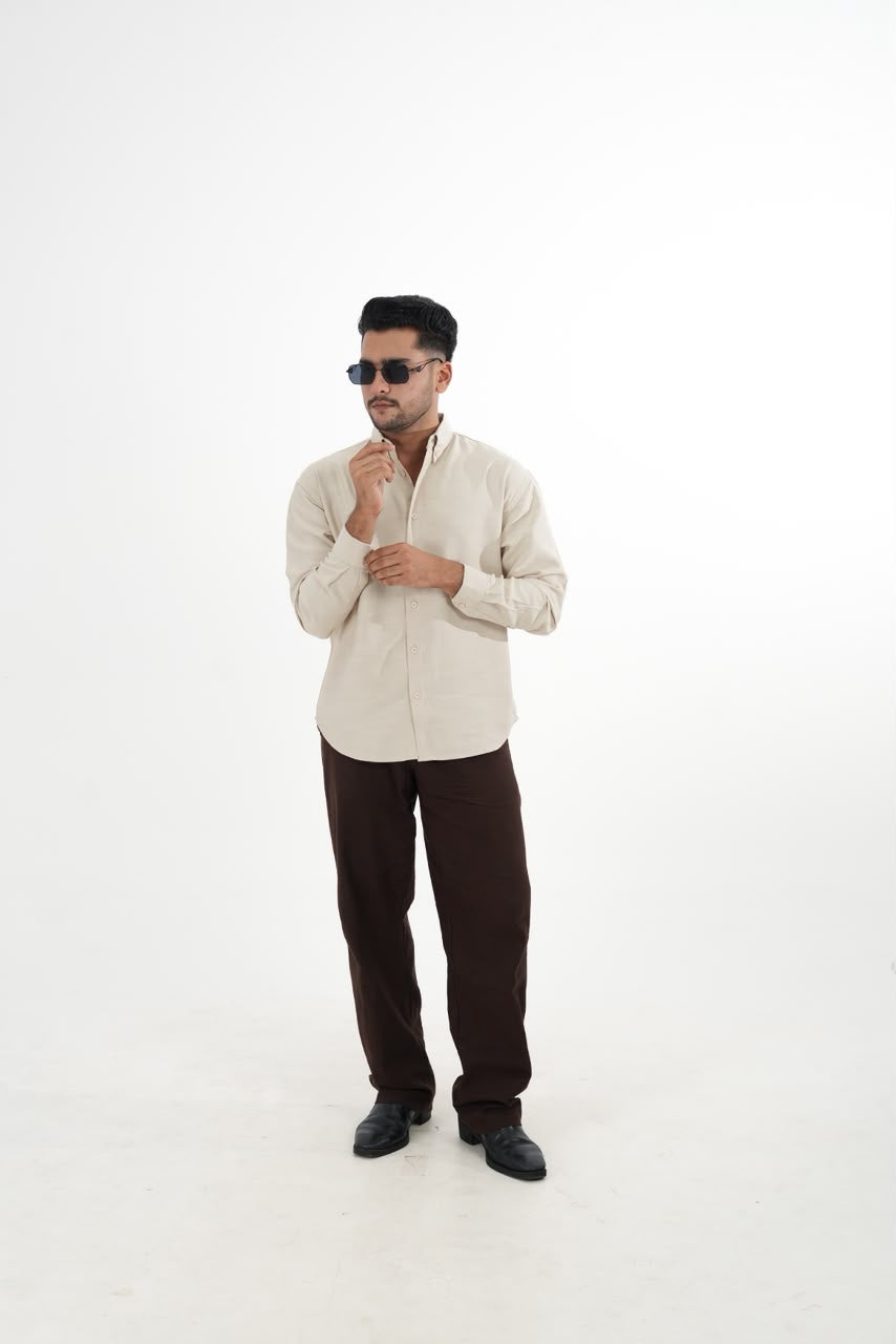 LINEN SLUB CREAM DROP SHOULDER SHIRT
