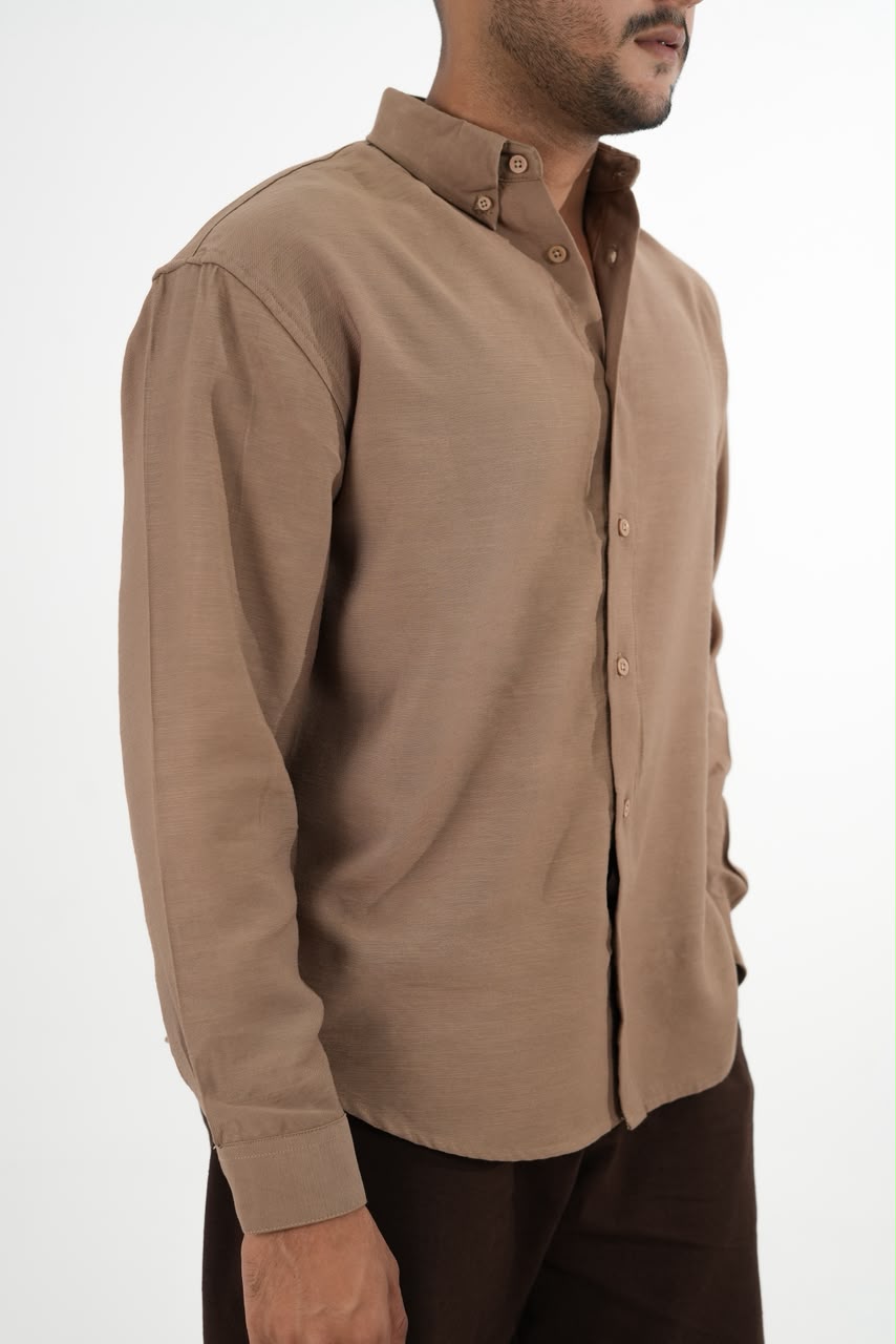 LINEN SLUB KHAKI DROP SHOULDER SHIRT