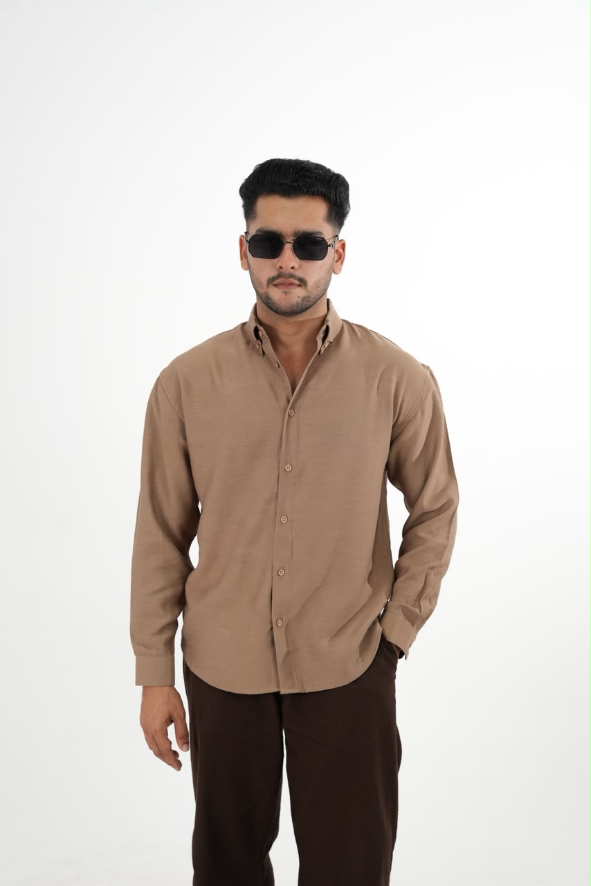 LINEN SLUB KHAKI DROP SHOULDER SHIRT