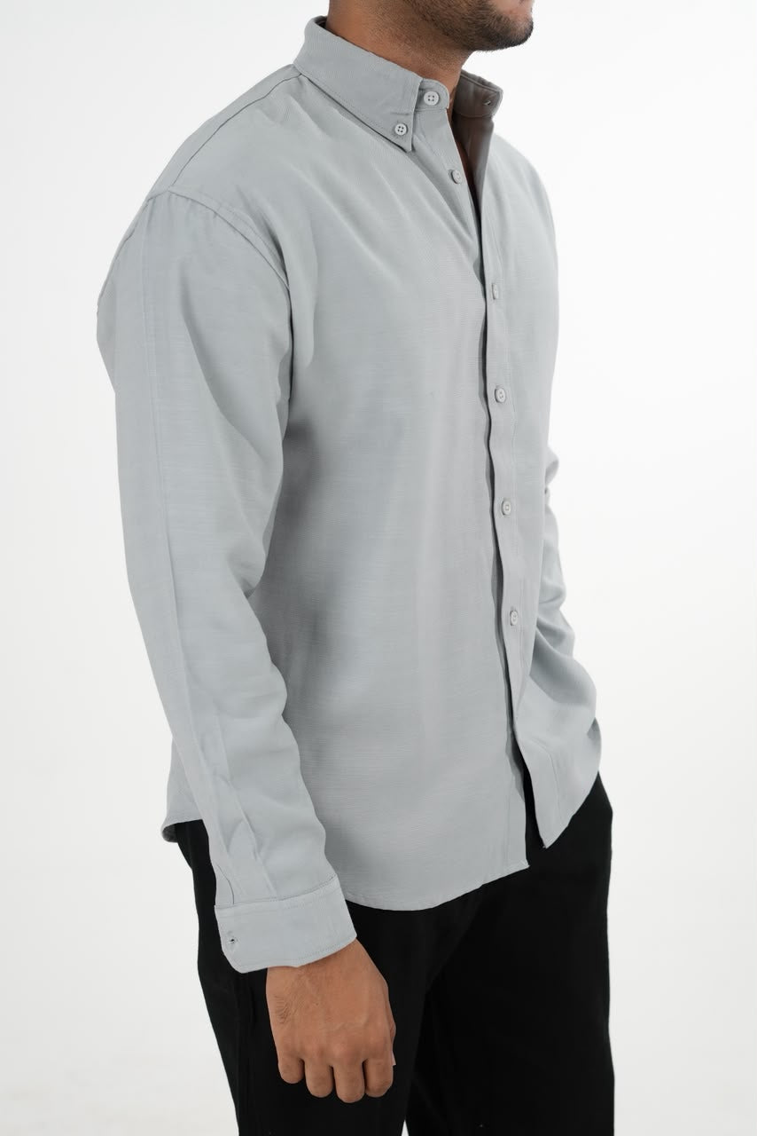 LINEN SLUB LIGHT GREY DROP SHOULDER SHIRT