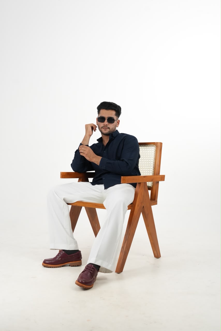 LINEN SLUB NAVY BLUE DROP SHOULDER SHIRT