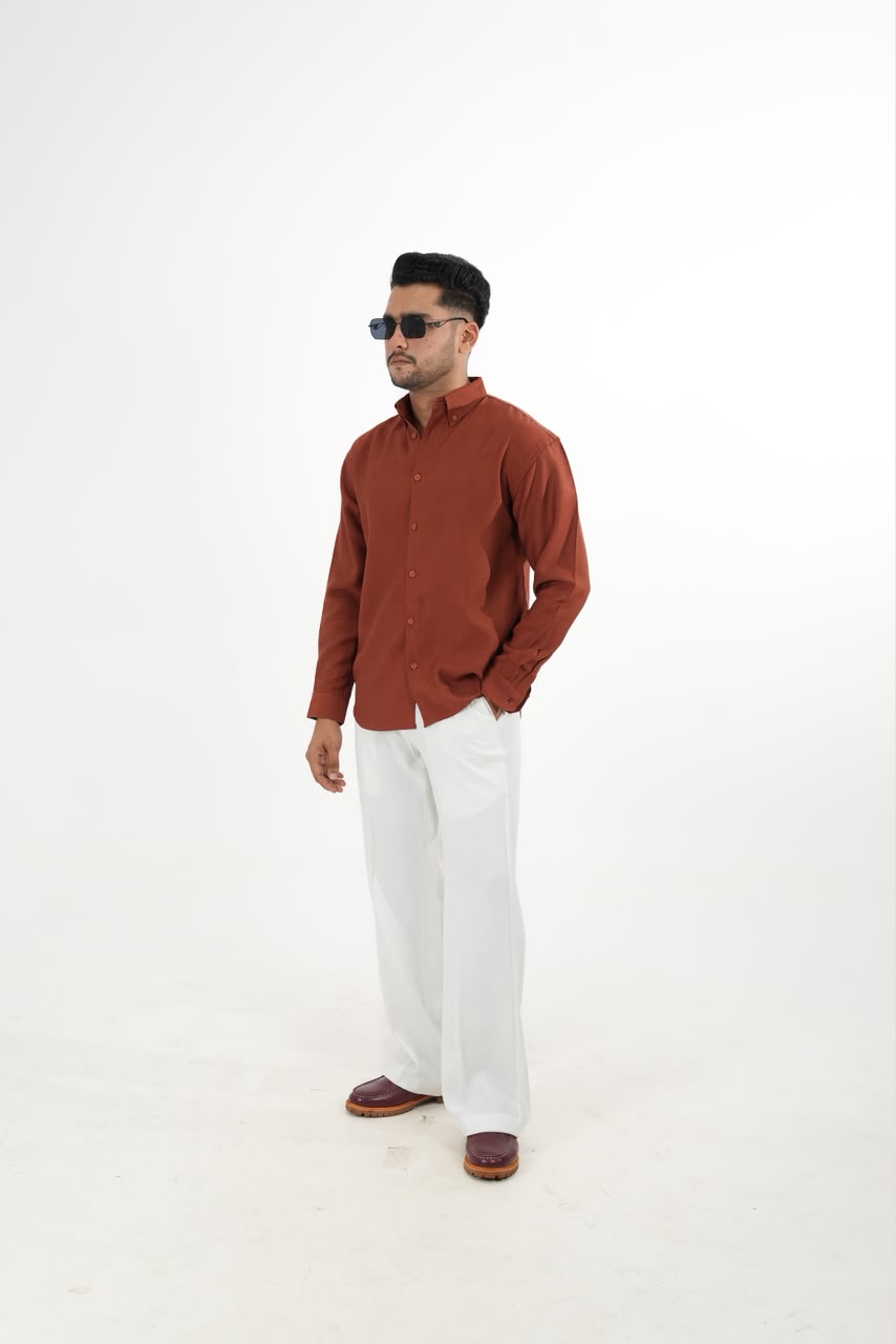 LINEN SLUB ORANGE DROP SHOULDER SHIRT