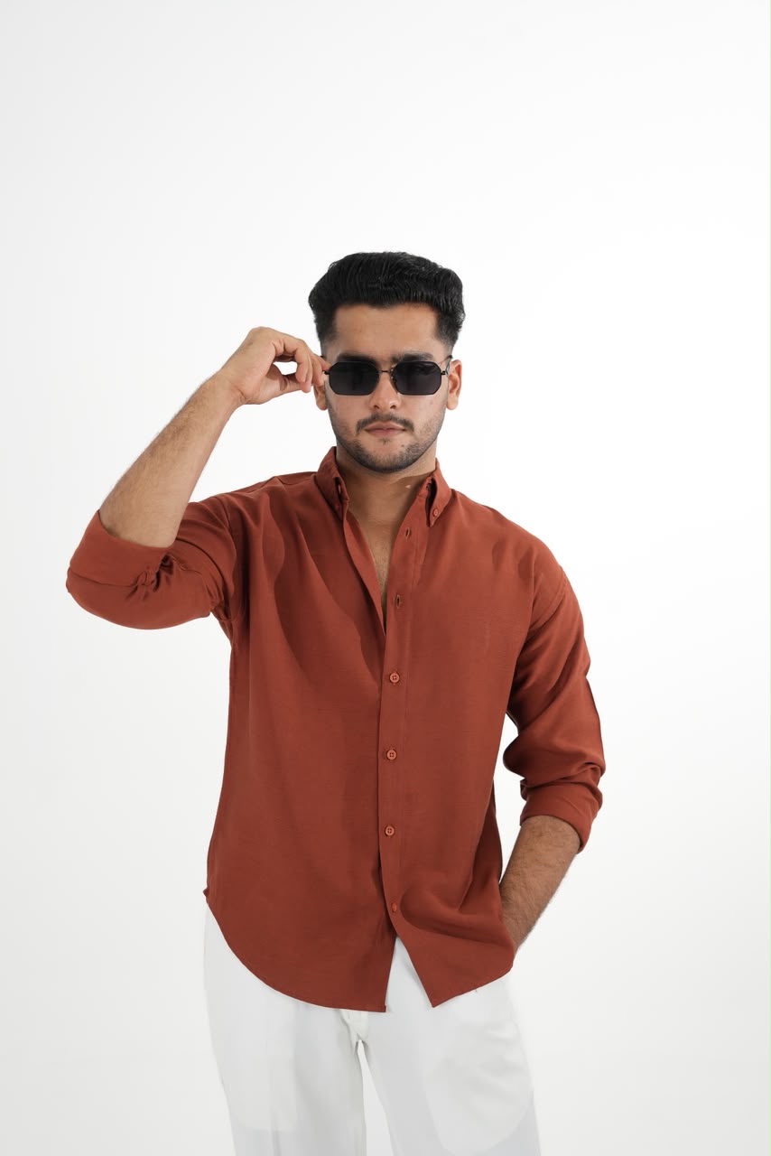 LINEN SLUB ORANGE DROP SHOULDER SHIRT